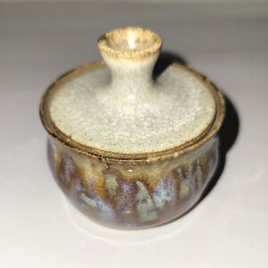 Vintage Clay Ceramic Mini Canister with Lid Salt Pot